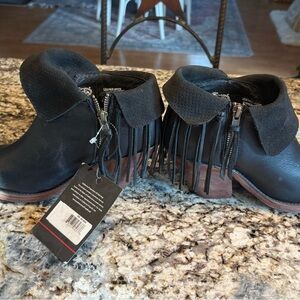 Justin Boots Black Ankle Booties with Fringe